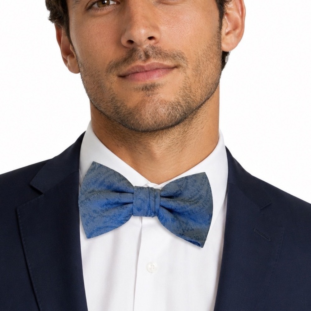 Ryan Seacrest Distinction Mens Blue Tonal Paisley Pre-Tied Bow Tie